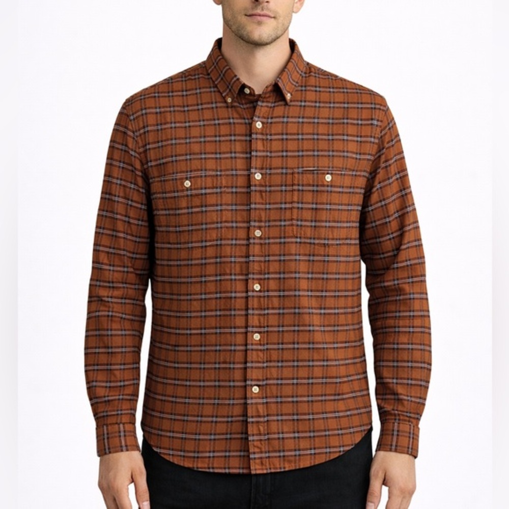 Onia Plaid‎ Button Down Shirt Men’s Size Medium Brown Flannel Casual Fall Soft
